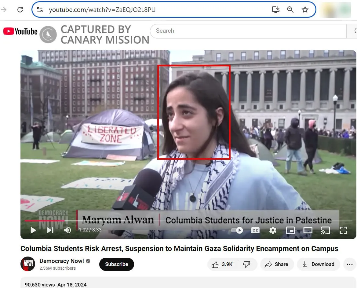 Maryam Alwan defends the pro-Hamas encampment on national media, whitewashing its extremist messaging and dangerous disruption to campus life.